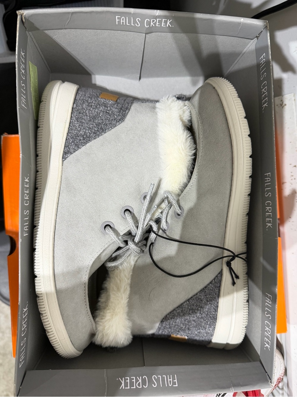 Falls Creek Light Gray Suede Faux Fur Ankle Booties
